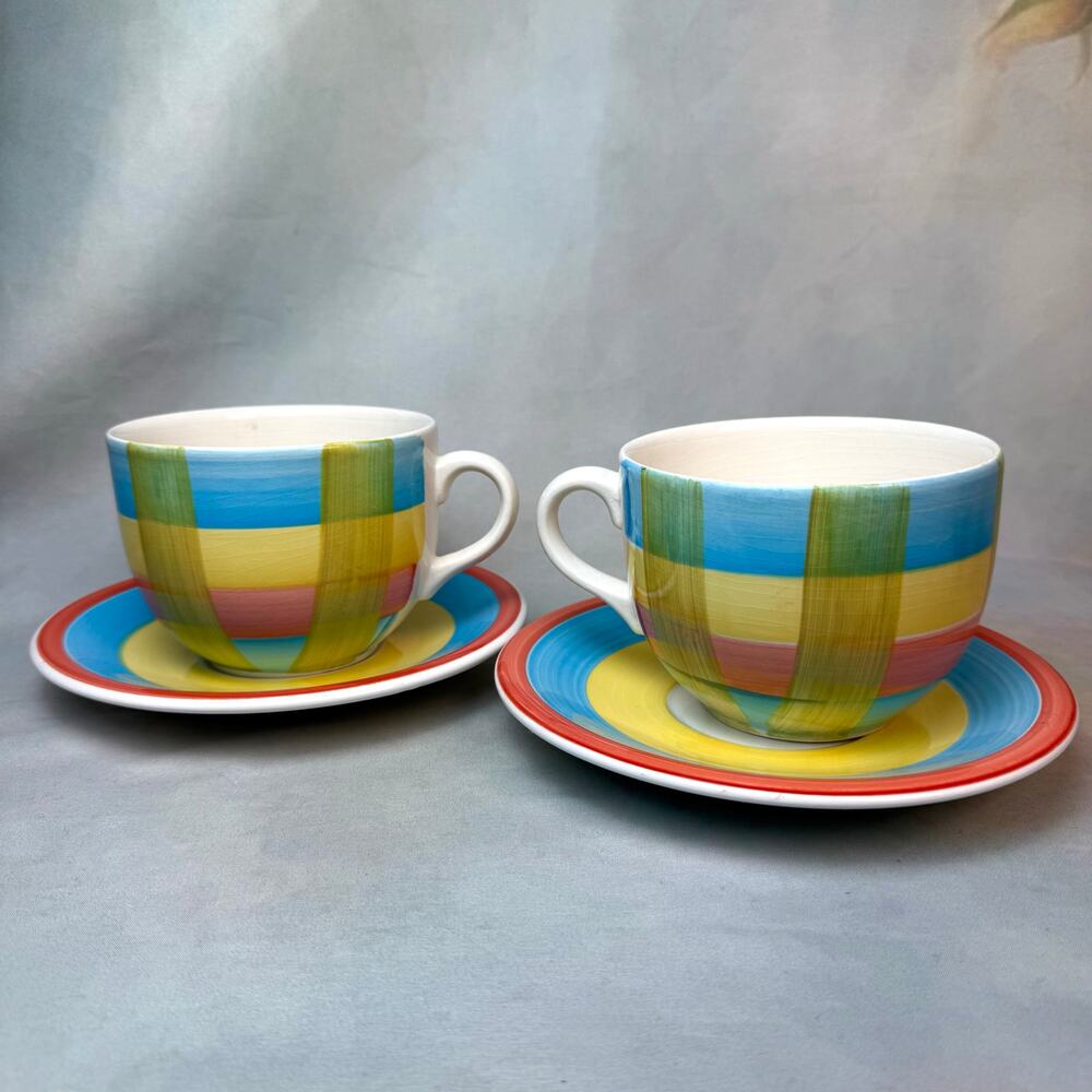 Made In Italy For Marketplace Multicolor Hand Painted Cup & Saucer Set Of Two
